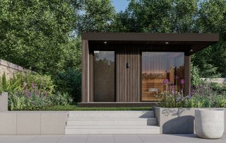 Brown garden room with a sauna