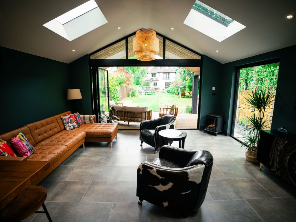 Inside look of a garden building with skylights