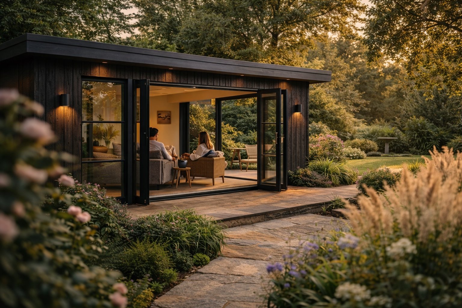 Garden room glazing framing the garden