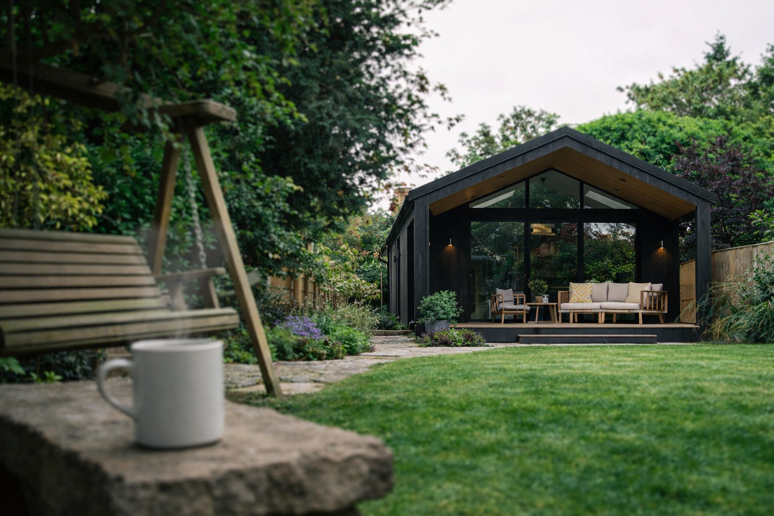 Architectural garden room set within planting
