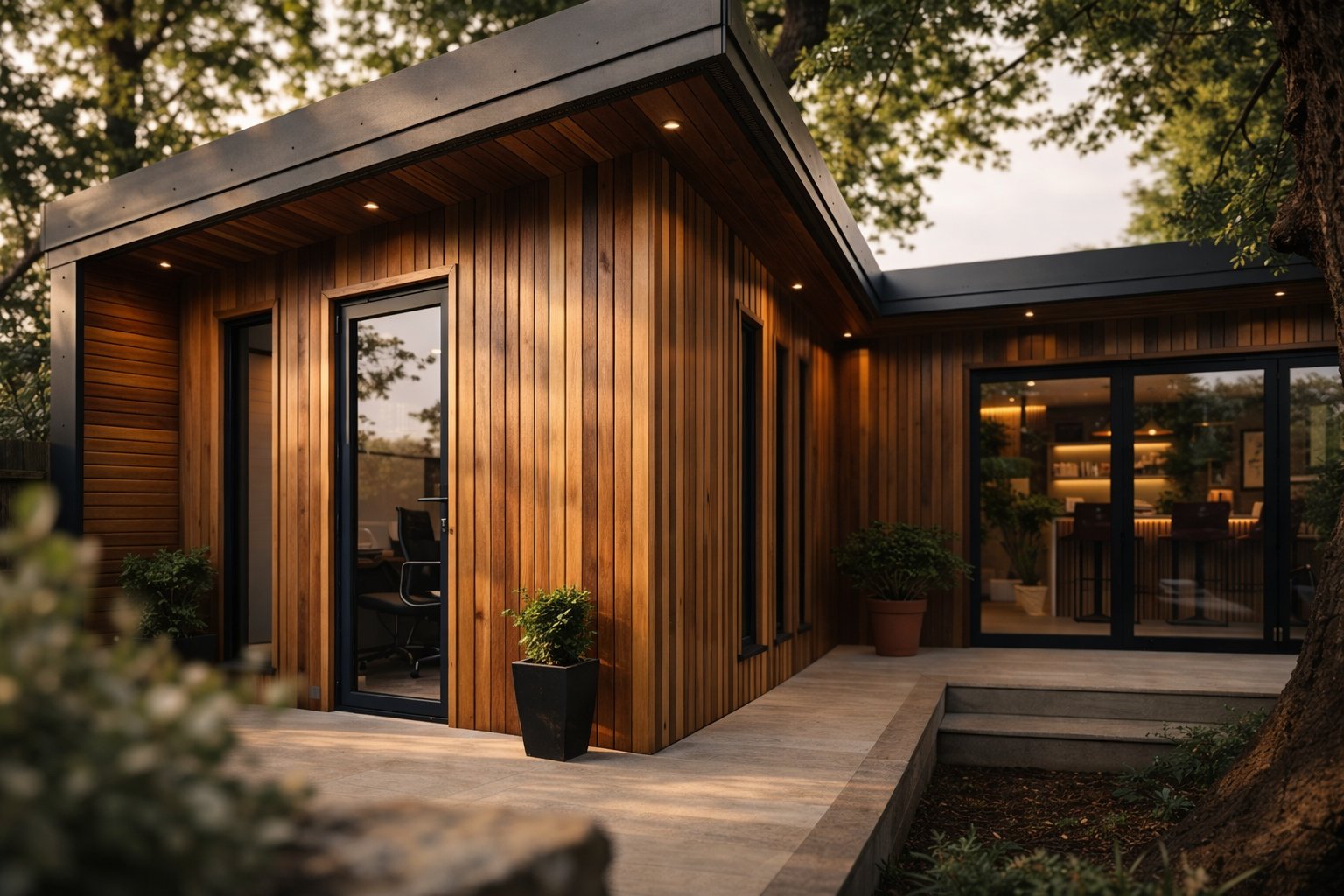 Timber clad garden room exterior detail
